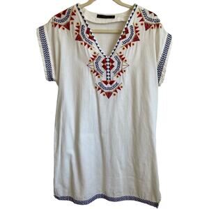 Zara Basic embroidered white sleeveless tunic mini dress.